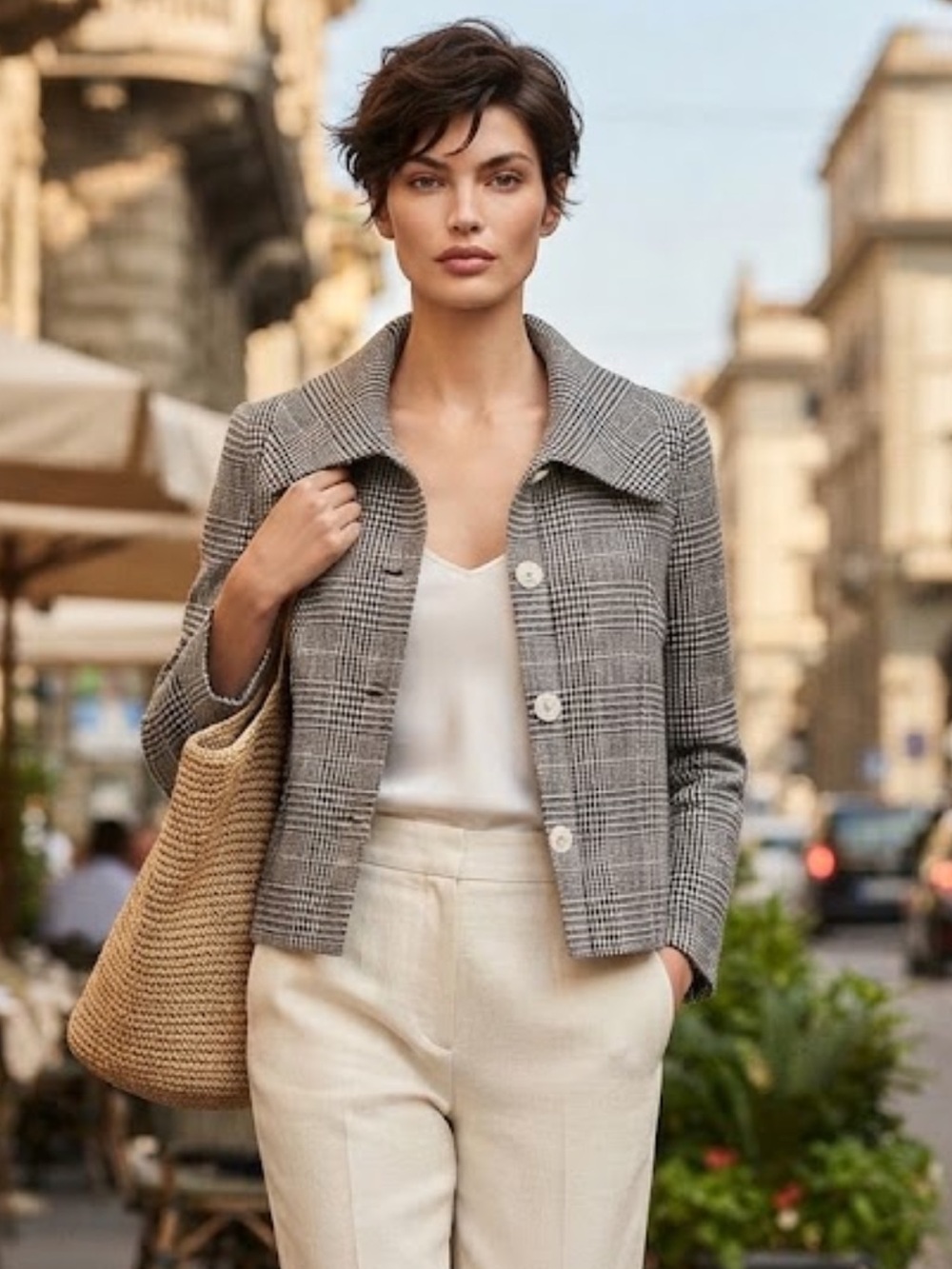 NWOT Lauren Ralph Lauren 100% Linen Plaid Houndstooth Blazer Size 14